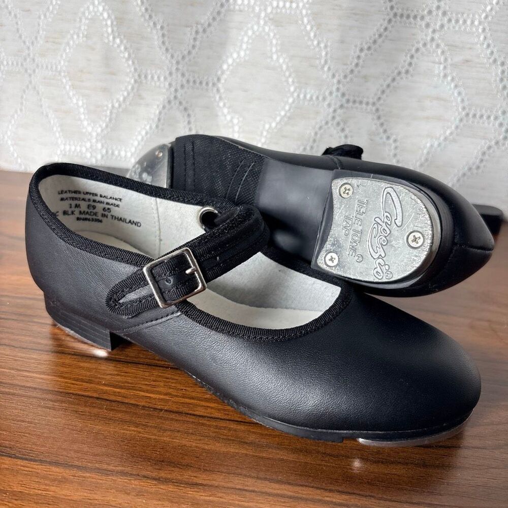 Capezio Matte Black Leather Mary Jane Tap Shoes Girls 1M Dance Classic